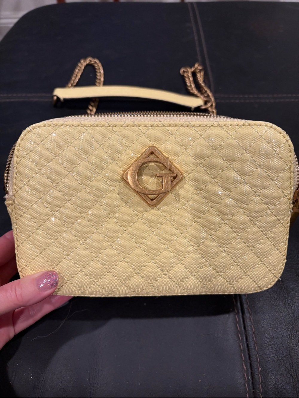 Guess Quilted Yellow Crossbody with Gold G Medallion